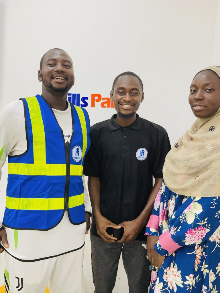 Three people pictured together at SkillsPark Tech Hub.