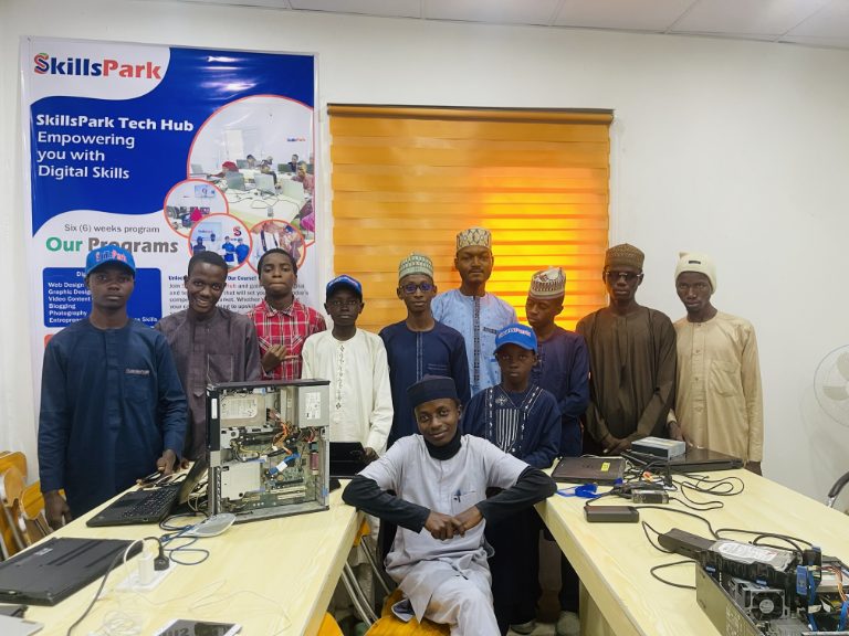 SkillsPark learners in a hands-on computer hardware training session.