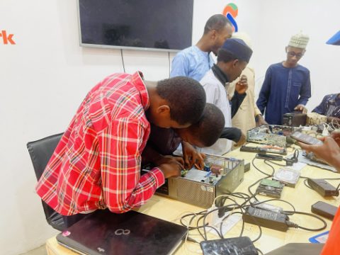 SkillsPark learners testing ideas during hands-on practical learning.